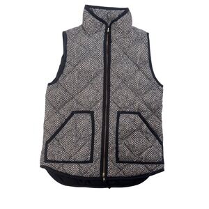 J.Crew Herringbone Excursion Quilted Down Vest Black Beige SIze XS Old Money